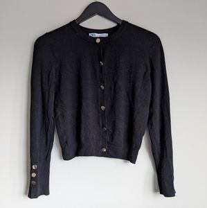 Zara Black Cardigan with Gold Buttons Medium